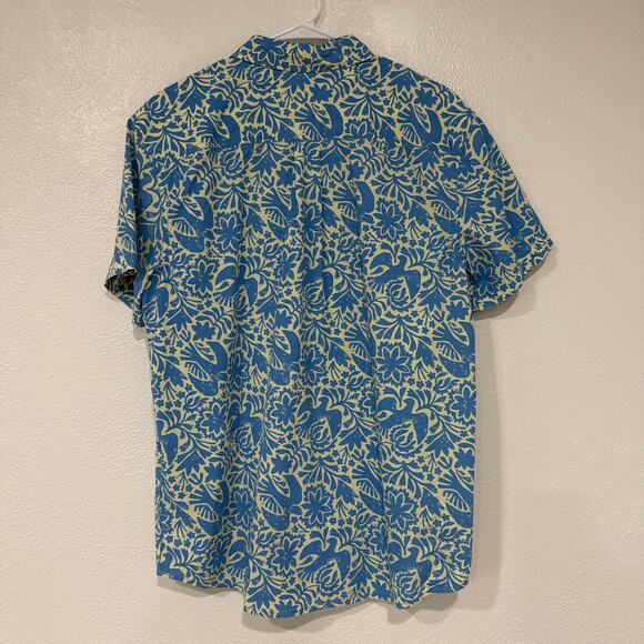 Prana Men's Stimmersee Blue Yellow Floral Bird Print Button Down Shirt Large - Picture 2 of 5